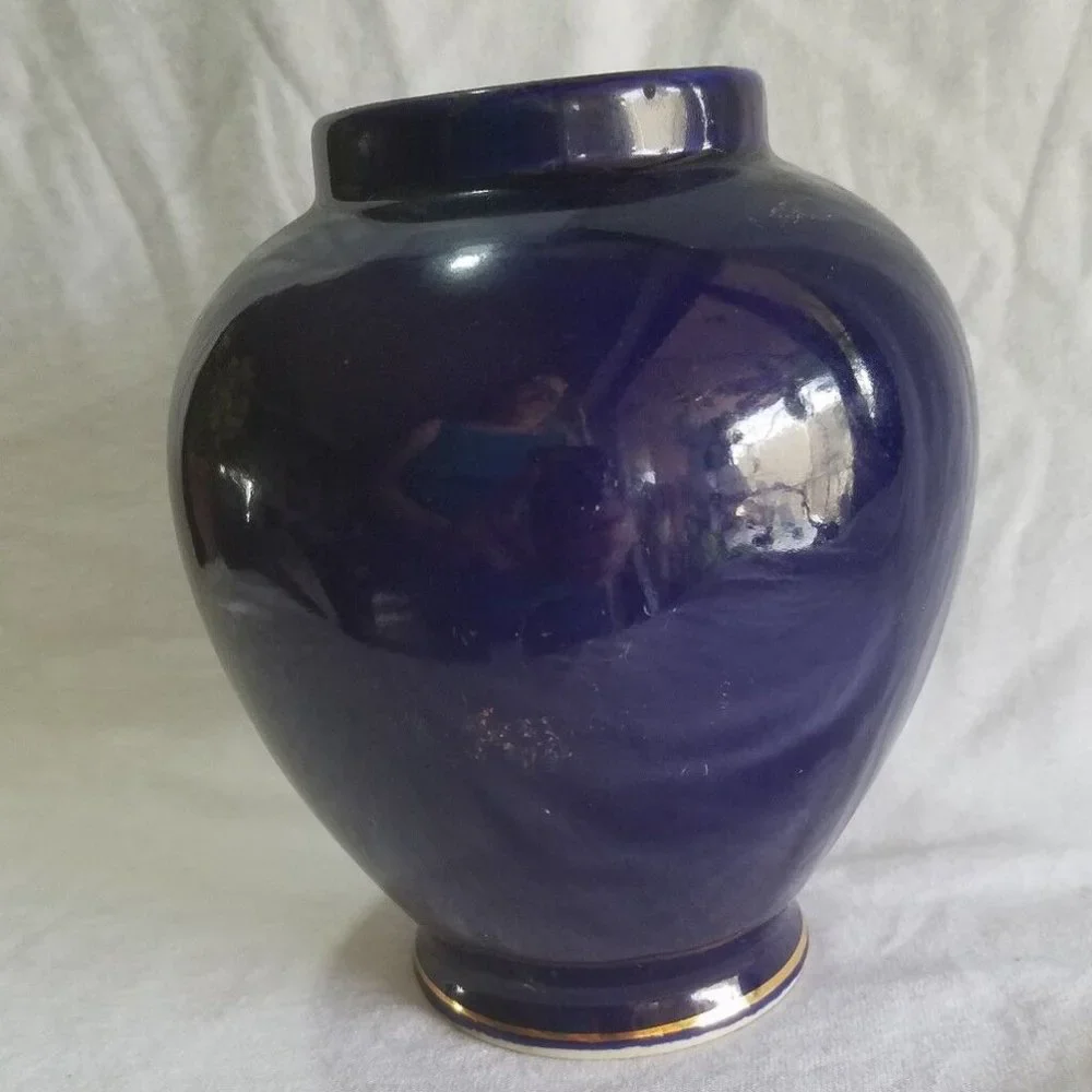 VTG JAPAN Cobalt Blue & Gold Pheasant Porcelain Ginger Jar Vase 6